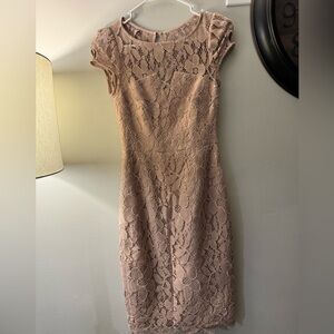 Karen Millen Lace Midi Dress in Beige